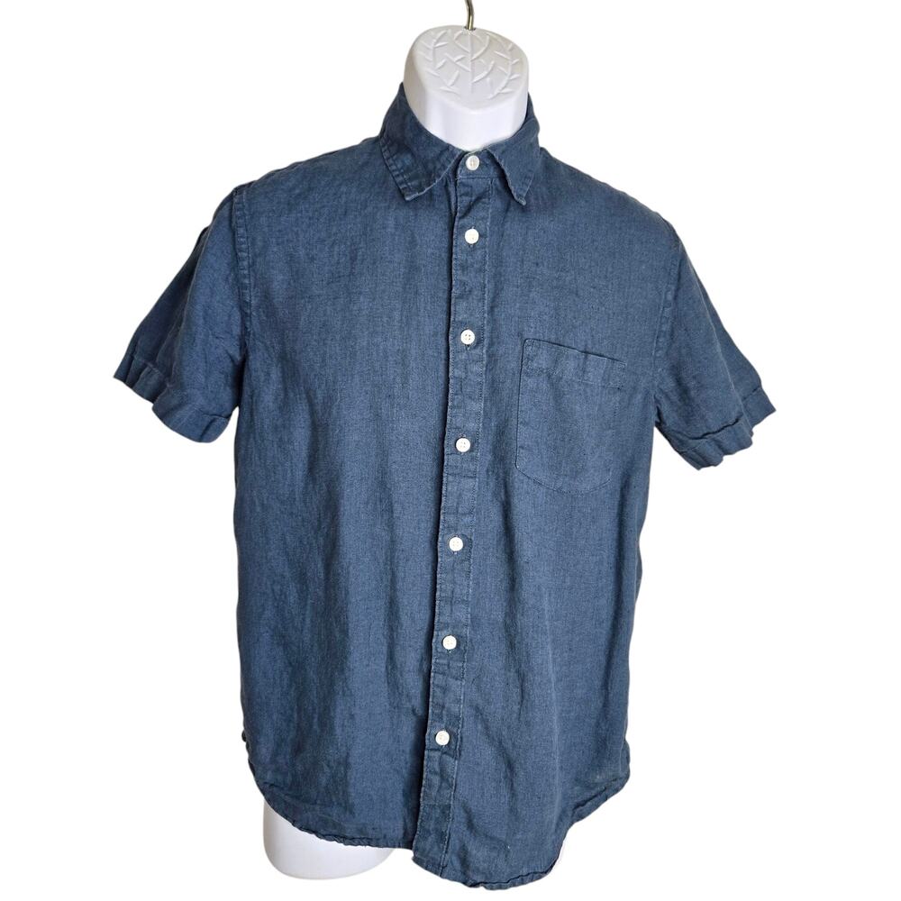 Panama Jack Mens Linen Shirt Small 100% Linen Ocean Wave‎ Blue Button Down